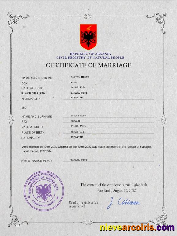 Albania marriage certificate